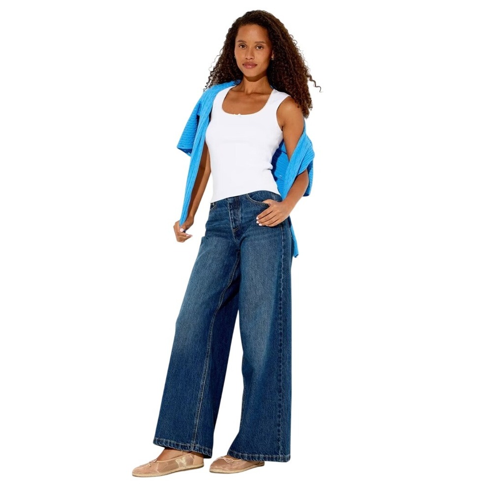 Wild Fable Women's Blue Dark Wash Mid Rise Ultra Wide Leg Denim Jeans Size 2
